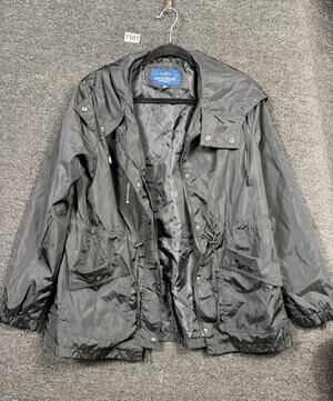 VTG Mackintosh New England Raincoat Jacket Hoodie Mens Size L Black Snap & Zip